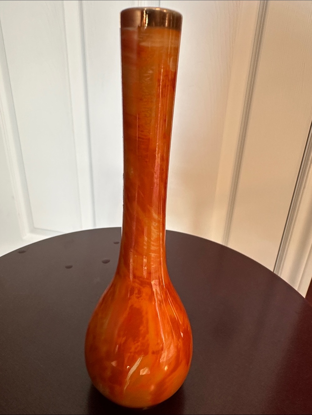 Japanese Lusterware Orange Glass Bud Vase with Gold Rim - Home Accents